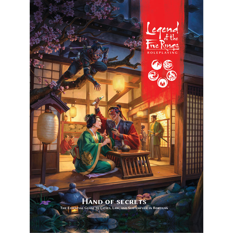 Load image into Gallery viewer, Legend of the Five Rings - Hand of Secrets - Front cover of book with art of characters in traditional Japanese 
