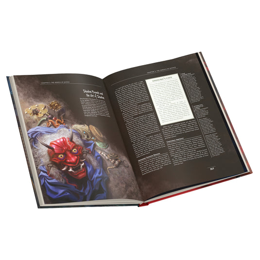 Legend of the Five Rings - Sample pages shown featuring art of person in a red Oni mask.