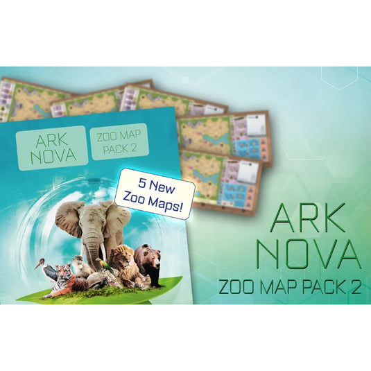 ARK NOVA Zoo Map Pack 2 packaging with images of animals and maps.