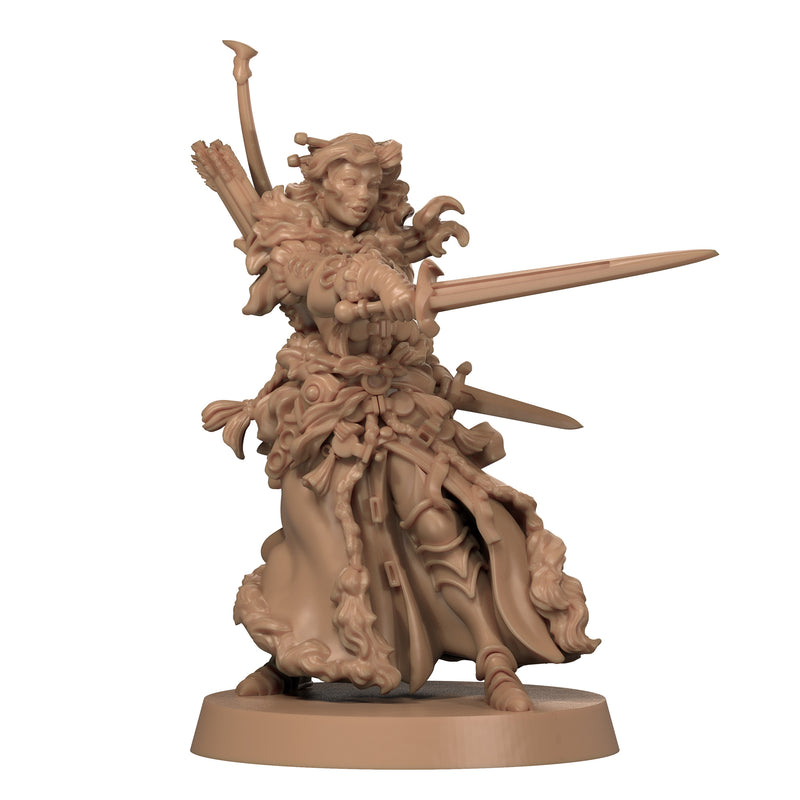 Load image into Gallery viewer, Zombicide White Death - Character miniature displayed with bow and arrows, and holding a sword.
