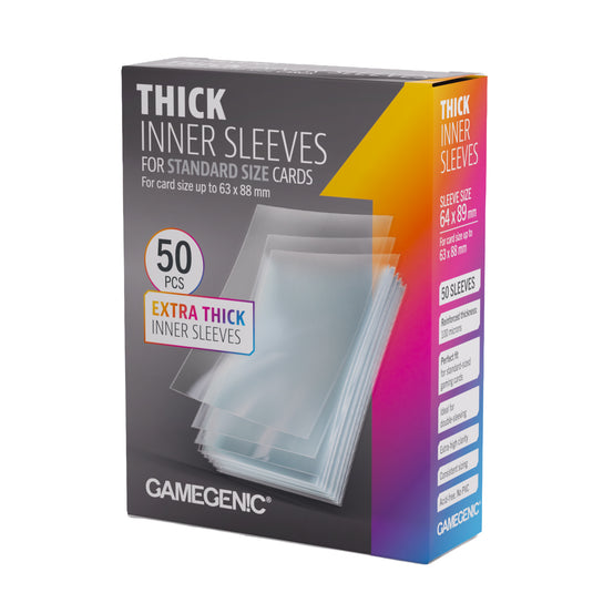 Thick Inner Sleeves 64 x 89 - front of packaging with images of clear card sleeves.