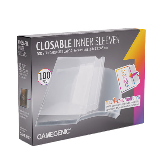Closable Inner Sleeves 64x89 - front of packaging with sleeve size listed as 64 x 89 mm and images of clear card sleeves.