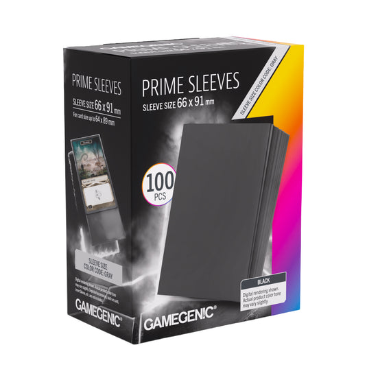 Prime Sleeves Black 66x91 - front of packaging with images of black card sleeves.