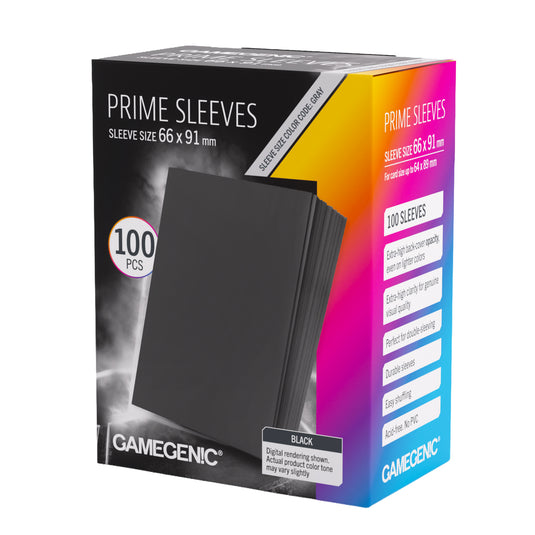 Prime Sleeves Black 66x91 - front of packaging with images of black card sleeves.