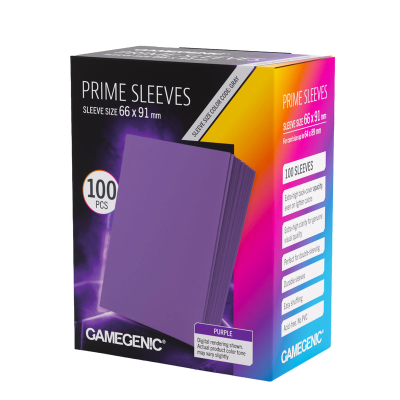 Load image into Gallery viewer, Prime Sleeves Purple 66x91 - front of packaging with images of purple card sleeves.
