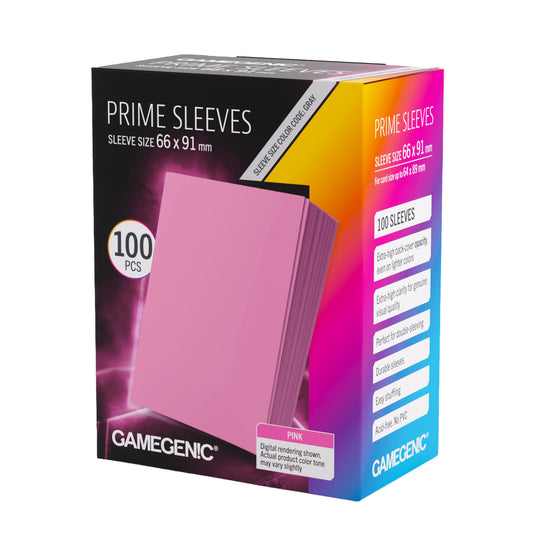 Prime Sleeves Pink 66x91 mm - front of packaging with images of pink card sleeves.