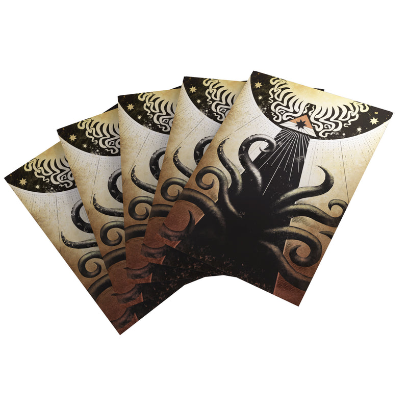 Load image into Gallery viewer, Set of five card sleeves with a fantasy design featuring tentacles on a white background
