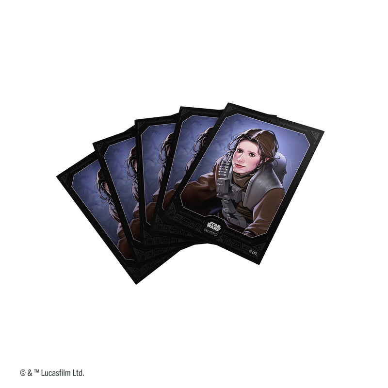 Load image into Gallery viewer, Star Wars: Unlimited Premium Art Sleeves - Leia Organa - fan of card sleeves with art of Leia Organa.
