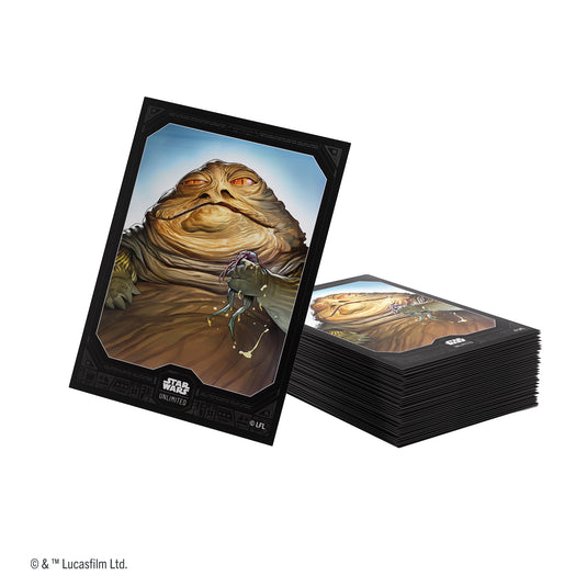 Star Wars: Unlimited Premium Art Sleeves - Jabba the Hutt - pile of card sleeves with art of Jabba the Hutt.