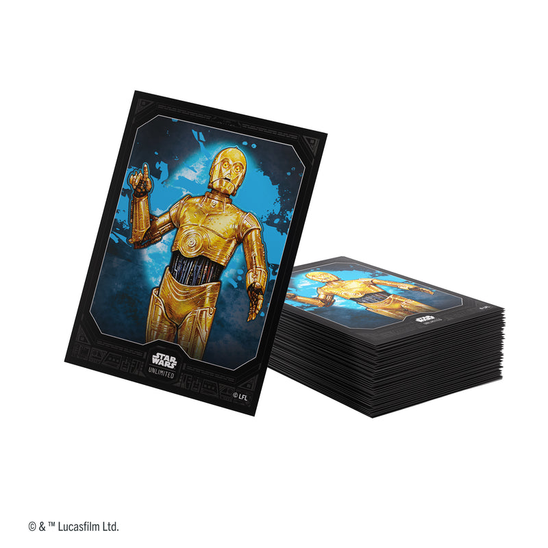 Load image into Gallery viewer, Star Wars: Unlimited Premium Art Sleeves - C-3PO - pile of card sleeves with art of C-3PO

