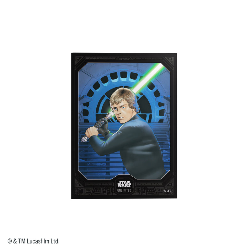 Load image into Gallery viewer, Star Wars: Unlimited Premium Art Sleeves - Jedi Luke Skywalker - view of front of card sleeve featuring art of Jedi Luke Skywalker. 
