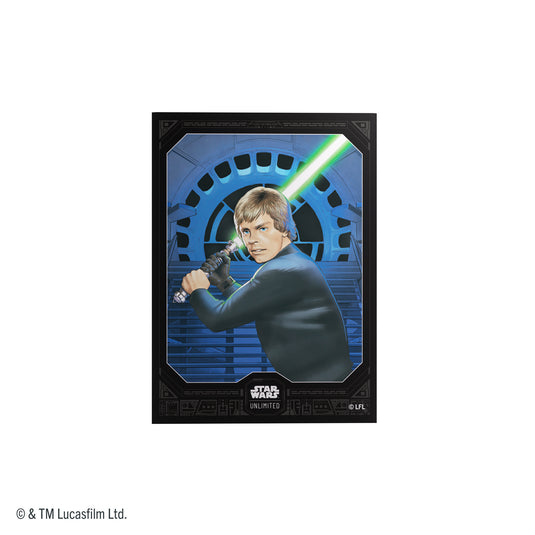Star Wars: Unlimited Premium Art Sleeves - Jedi Luke Skywalker - view of front of card sleeve featuring art of Jedi Luke Skywalker. 