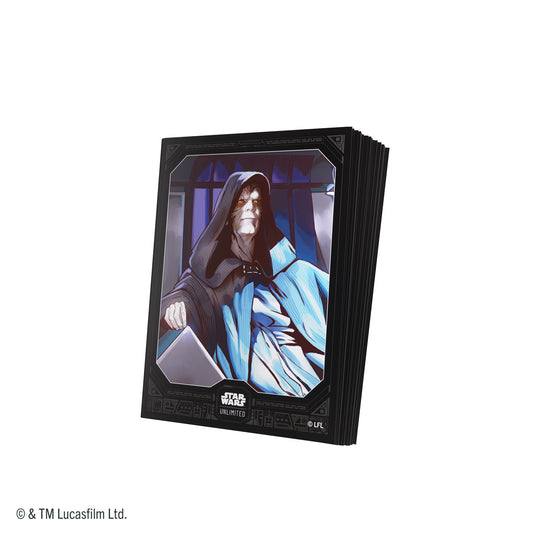 Star Wars: Unlimited Premium Art Sleeves - Emperor Palpatine - view of pile of card sleeves featuring art of Emperor Palpatine. 