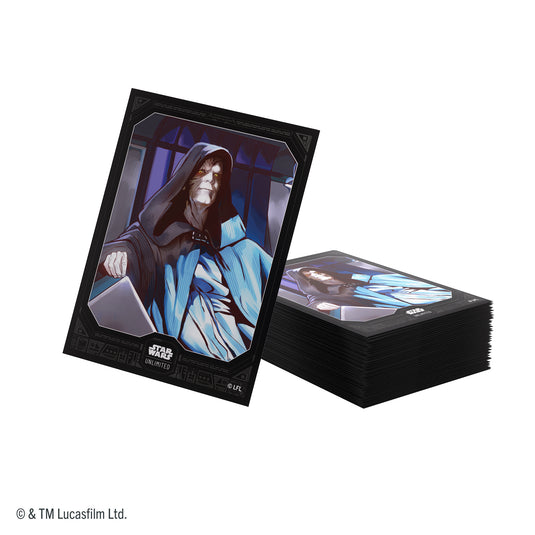 Star Wars: Unlimited Premium Art Sleeves - Emperor Palpatine - view of pile of card sleeves featuring art of Emperor Palpatine. 