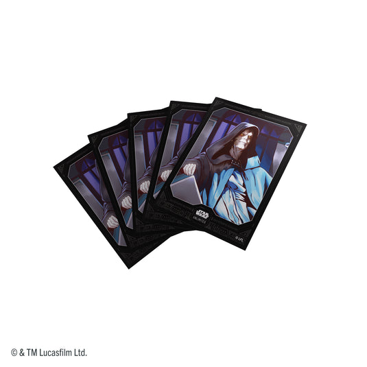 Star Wars: Unlimited Premium Art Sleeves - Emperor Palpatine - view of fan of card sleeves featuring art of Emperor Palpatine. 
