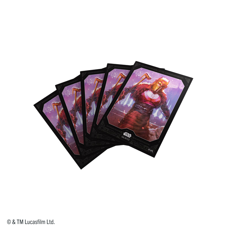 Load image into Gallery viewer, Star Wars: Unlimited Premium Art Sleeves - The Armorer - view of fan of card sleeves featuring art of The Armorer. 
