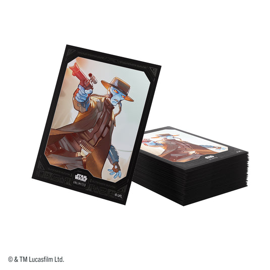 Star Wars: Unlimited Premium Art Sleeves - Cad Bane - view of pile of card sleeves featuring art of Cad Bane. 