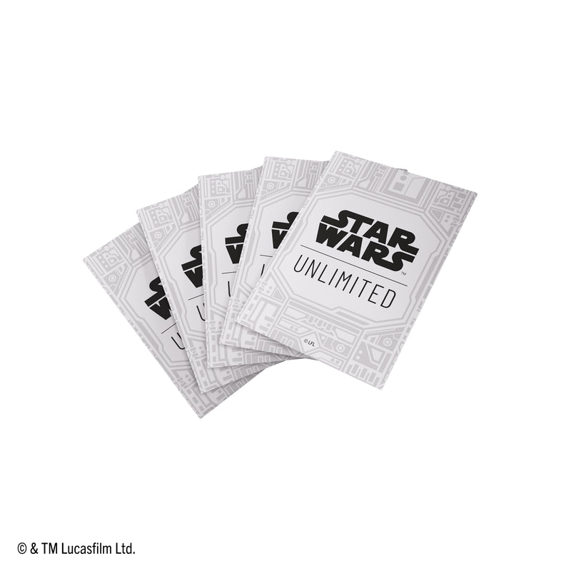 Load image into Gallery viewer, Star Wars: Unlimited Premium Art Sleeves - Unlimited Pattern White - View of white card sleeves with circuits pattern and Star Wars Unlimited branding.
