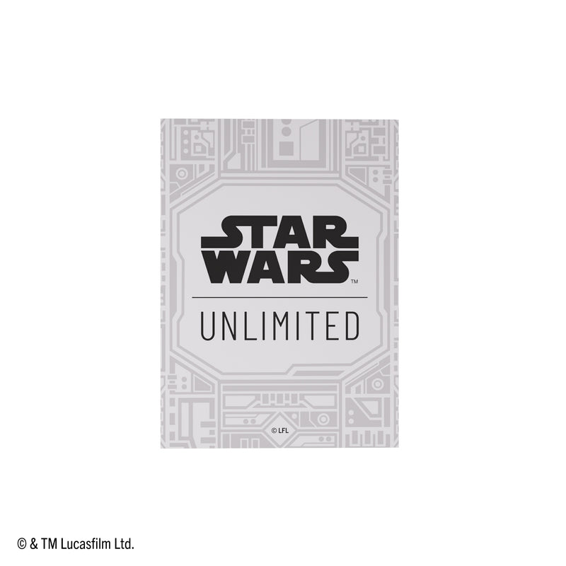 Load image into Gallery viewer, Star Wars: Unlimited Premium Art Sleeves - Unlimited Pattern White - View of white card sleeve with circuits pattern and Star Wars Unlimited branding.
