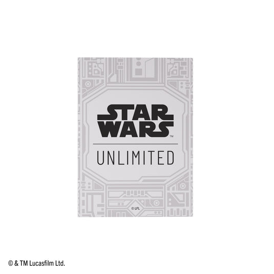 Star Wars: Unlimited Premium Art Sleeves - Unlimited Pattern White - View of white card sleeve with circuits pattern and Star Wars Unlimited branding.
