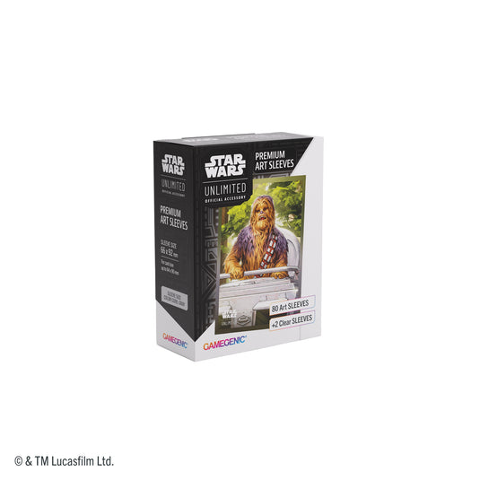 Star Wars: Unlimited Premium Art Sleeves - Chewbacca - View of front of packaging with image of card sleeve featuring art of Chewbacca. 