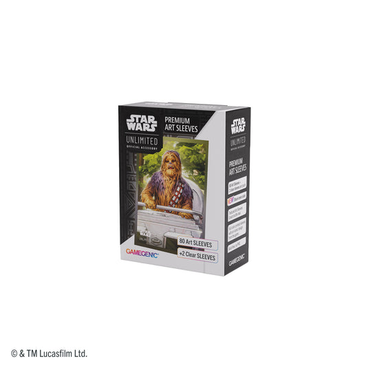 Star Wars: Unlimited Premium Art Sleeves - Chewbacca - View of front of packaging with image of card sleeve featuring art of Chewbacca. 