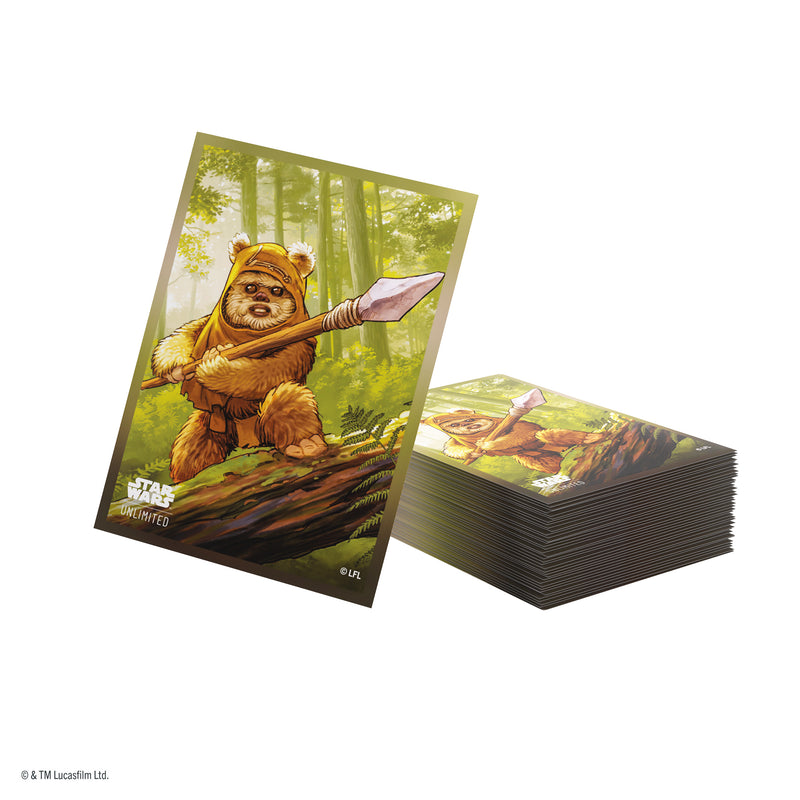 Load image into Gallery viewer, Star Wars: Unlimited Premium Art Sleeves - Wicket - View of card sleeves featuring art of Wicket. 
