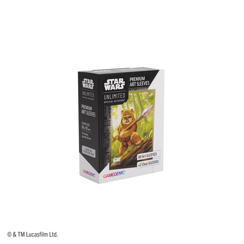 Load image into Gallery viewer, Star Wars: Unlimited Premium Art Sleeves - Wicket - View of front of packaging with card sleeve featuring art of Wicket. 
