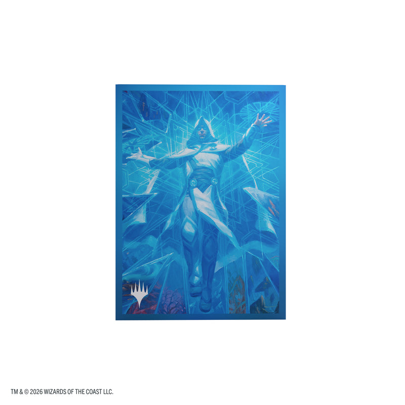 Load image into Gallery viewer, Magic: The Gathering | Reality Fracture Premium Art Sleeves - Overwrite the Multiverse - View of card sleeve featuring art of a person in a white cape and robes on a blue background.
