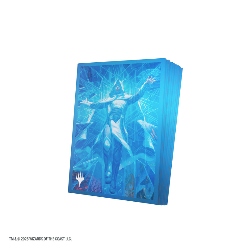 Load image into Gallery viewer, Magic: The Gathering | Reality Fracture Premium Art Sleeves - Overwrite the Multiverse - View of stack of card sleeves featuring art of a person in a white cape and robes on a blue background.
