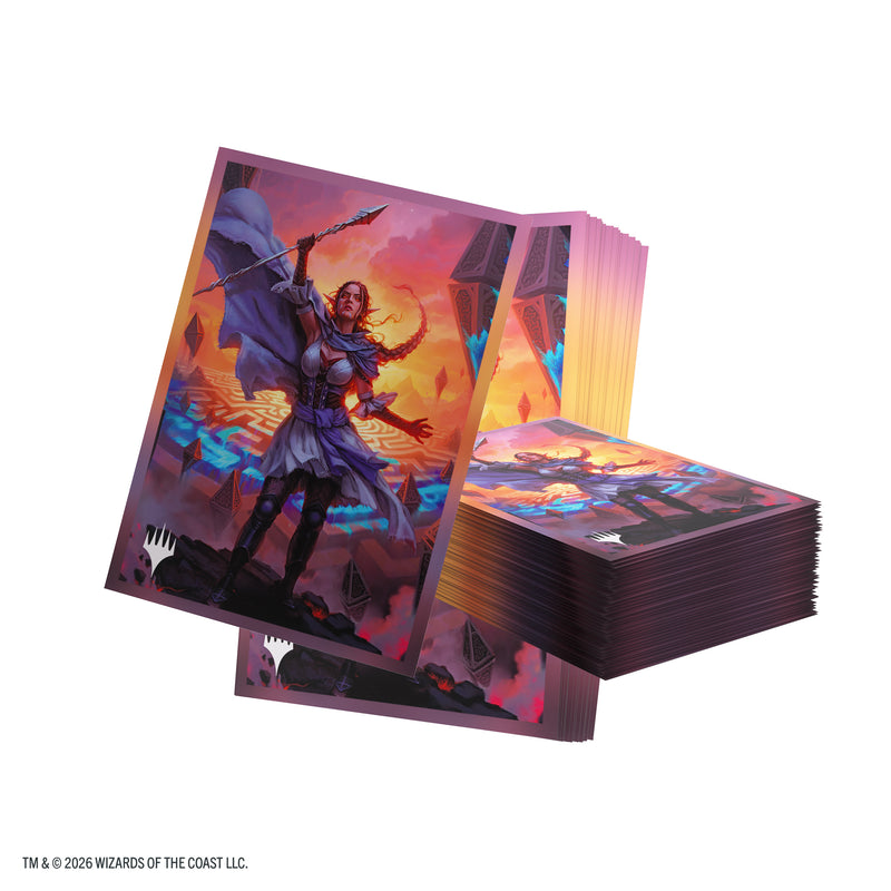 Load image into Gallery viewer, Magic: The Gathering | Reality Fracture Premium Art Sleeves - Nissa, Leyline Tamer - Stack of card sleeves featuring art of Nissa, Leyline Tamer in front of a labyrinth with the Magic the Gathering logo in the corner.
