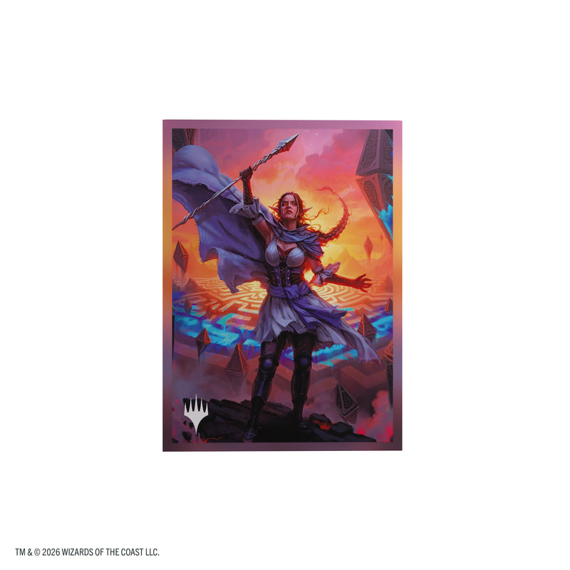 Load image into Gallery viewer, Magic: The Gathering | Reality Fracture Premium Art Sleeves - Nissa, Leyline Tamer - View of card sleeve featuring art of Nissa, Leyline Tamer in front of a labyrinth with the Magic the Gathering logo in the corner.
