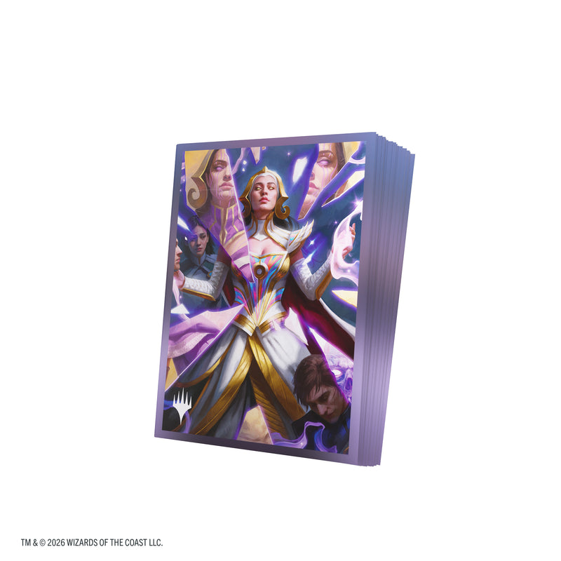 Load image into Gallery viewer, Magic: The Gathering | Reality Fracture Premium Art Sleeves - Return to the Light Realms - View of pile of card sleeves featuring art of characters and a fractured mirror with the Magic the Gathering log in the corner.
