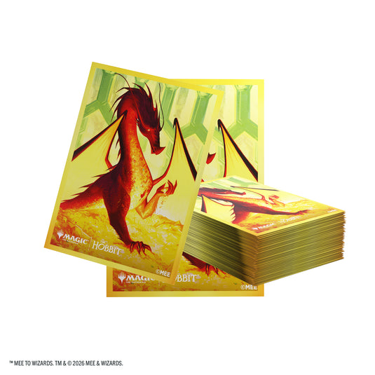 Magic: The Gathering | The Hobbit Premium Art Sleeves - Smaug the Golden - View of card sleeves featuring art of Smaug from The Hobbit and Magic the Gathering logo.