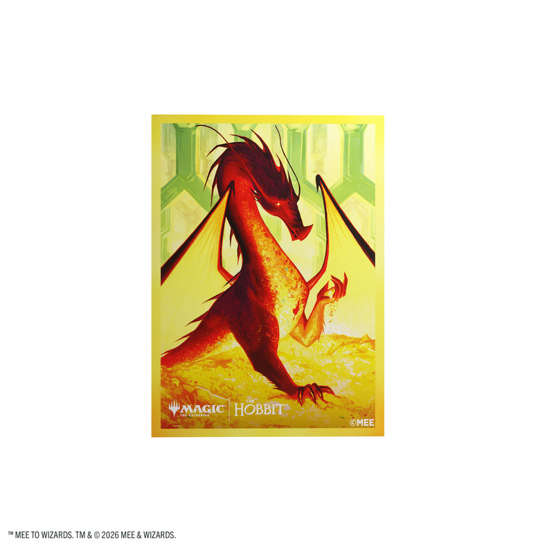 Load image into Gallery viewer, Magic: The Gathering | The Hobbit Premium Art Sleeves - Smaug the Golden - View of card sleeve featuring art of Smaug from The Hobbit and Magic the Gathering logo.
