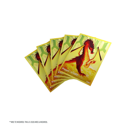 Magic: The Gathering | The Hobbit Premium Art Sleeves - Smaug the Golden - View of card sleeves featuring art of Smaug from The Hobbit and Magic the Gathering logo.
