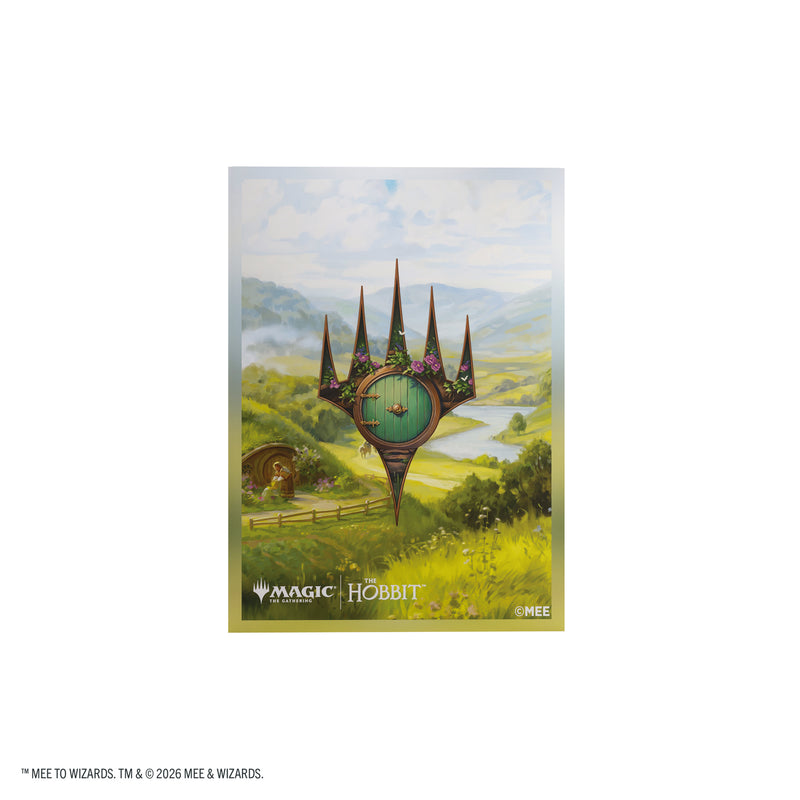 Load image into Gallery viewer, Magic: The Gathering | The Hobbit Premium Art Sleeves - The Shire - View of card sleeves featuring art of The Shire and the Magic the Gathering logo. 
