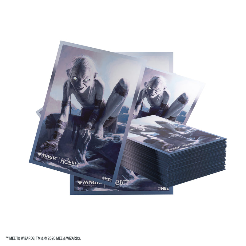 Load image into Gallery viewer, Magic: The Gathering | The Hobbit Premium Art Sleeves - Gollum, Riddle Master - View of card sleeves featuring art of Gollum and Magic the Gathering logo. 
