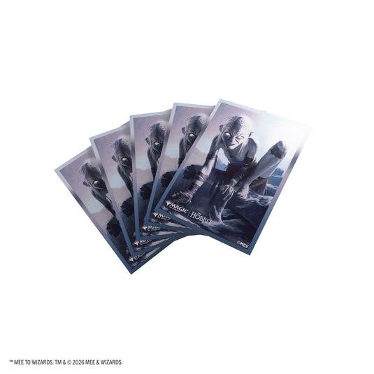 Magic: The Gathering | The Hobbit Premium Art Sleeves - Gollum, Riddle Master - View of card sleeves featuring art of Gollum and Magic the Gathering logo. 