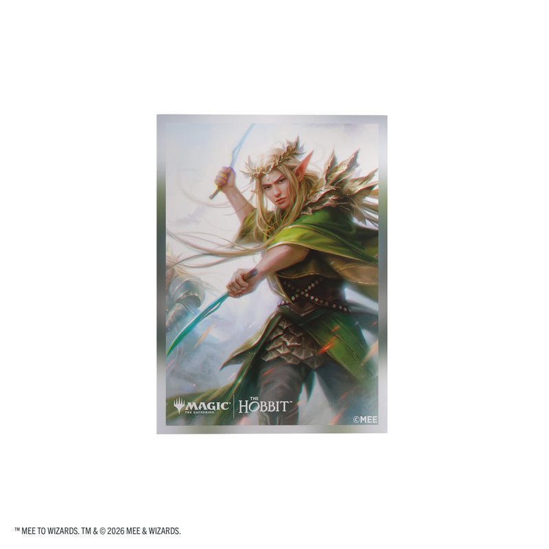 Load image into Gallery viewer, Magic: The Gathering | The Hobbit Premium Art Sleeves - Thranduil, Sindarin Liege - View of card sleeves featuring art of Thranduil and Magic the Gathering branding in the corner. 
