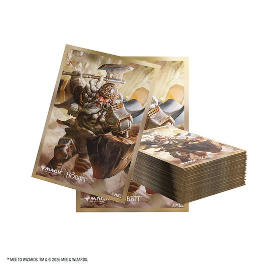 Magic: The Gathering | The Hobbit Premium Art Sleeves - Thorin, Mountain-King - View of card sleeves featuring art of Thorin with Magic the Gathering branding in the corner. 