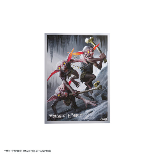 Magic: The Gathering | The Hobbit Premium Art Sleeves - Goblin Army Token - View of card sleeves featuring art of Goblins and Magic the Gathering branding in the corner.