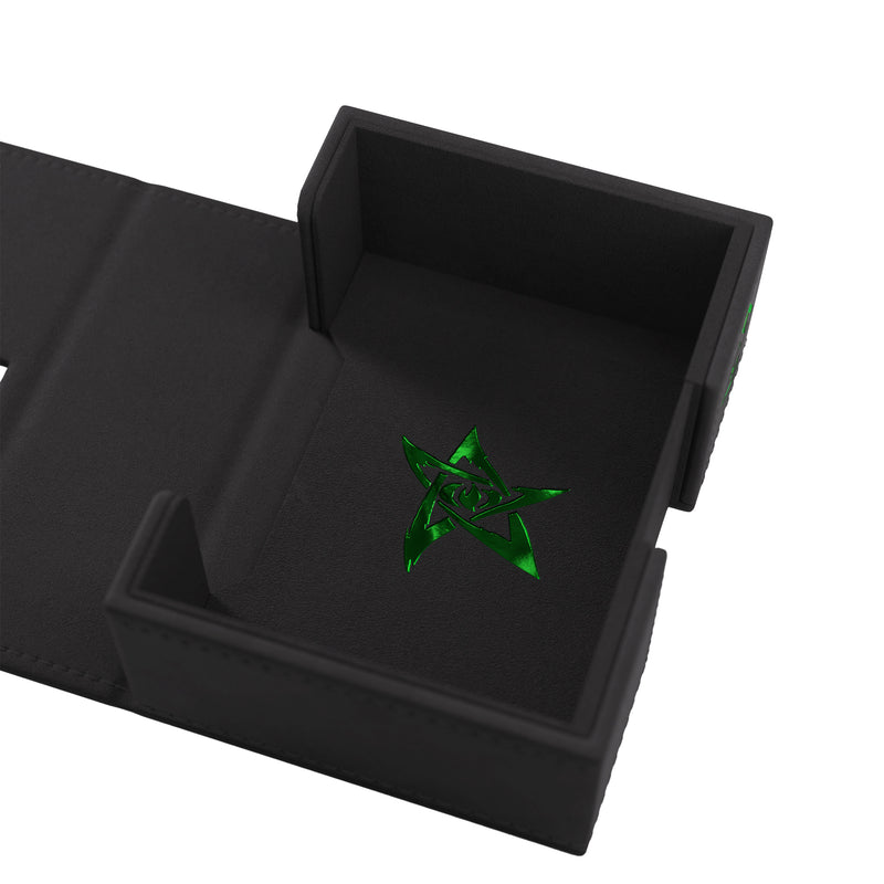 Load image into Gallery viewer, Arkham Horror: Deck Tome - New Edition Green - open deck tome with star in green on black box.
