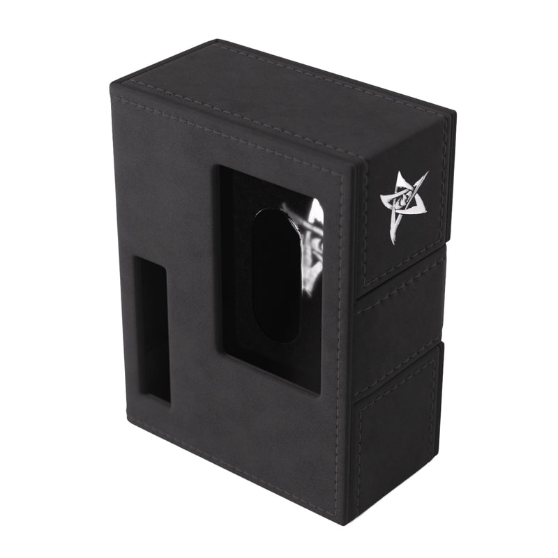 Load image into Gallery viewer, Black Arkham Horror Deck Tome with a silver star on the side of the box on a white background
