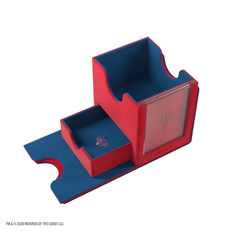 Load image into Gallery viewer, Magic: The Gathering | Secrets of Strixhaven Sidekick PRO 100+ XL - Prismari - view of open deck box and open storage drawer. 
