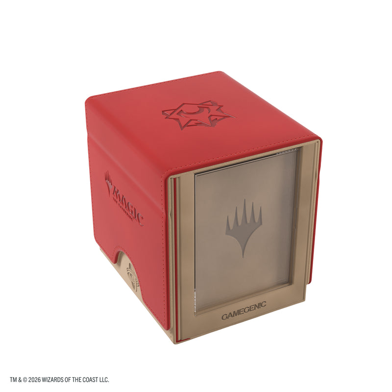Load image into Gallery viewer, Magic: The Gathering | Secrets of Strixhaven Sidekick PRO 100+ XL - Lorehold - view of front of red and beige deck box with Magic the Gathering branding.
