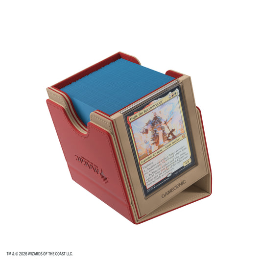 Magic: The Gathering | Secrets of Strixhaven Sidekick PRO 100+ XL - Lorehold - view of deck box inside detachable lid as card holder. 