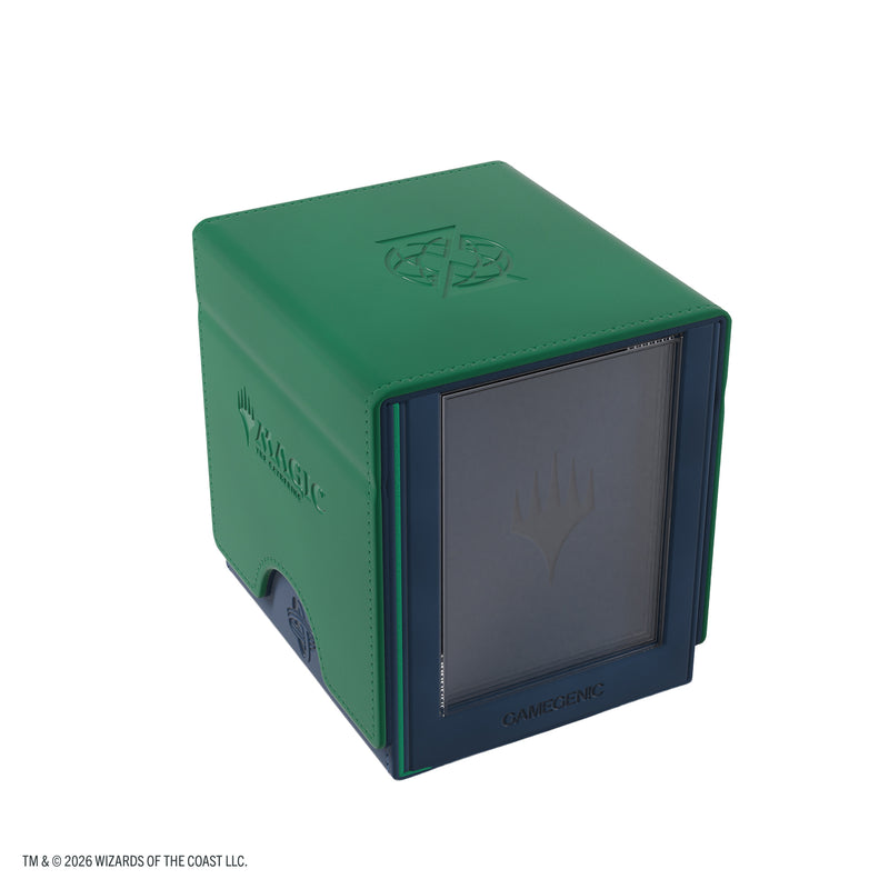 Load image into Gallery viewer, Magic: The Gathering | Secrets of Strixhaven Sidekick PRO 100+ XL - Quandrix - view of front of blue and green deck box with Magic the Gathering branding. 
