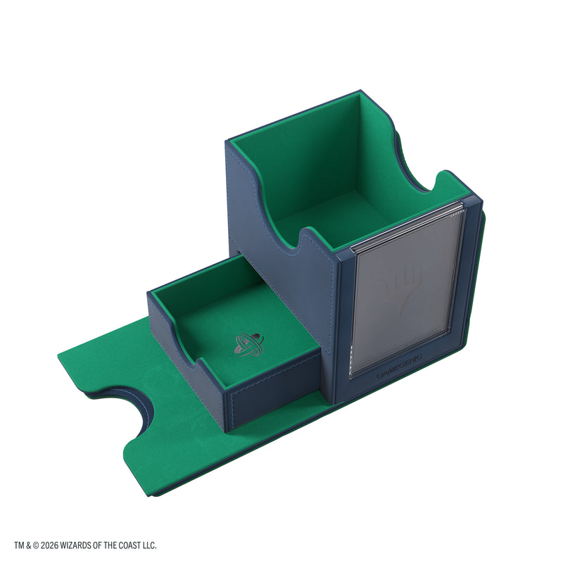 Load image into Gallery viewer, Magic: The Gathering | Secrets of Strixhaven Sidekick PRO 100+ XL - Quandrix - view of open green and  blue deck box and storage drawer. 
