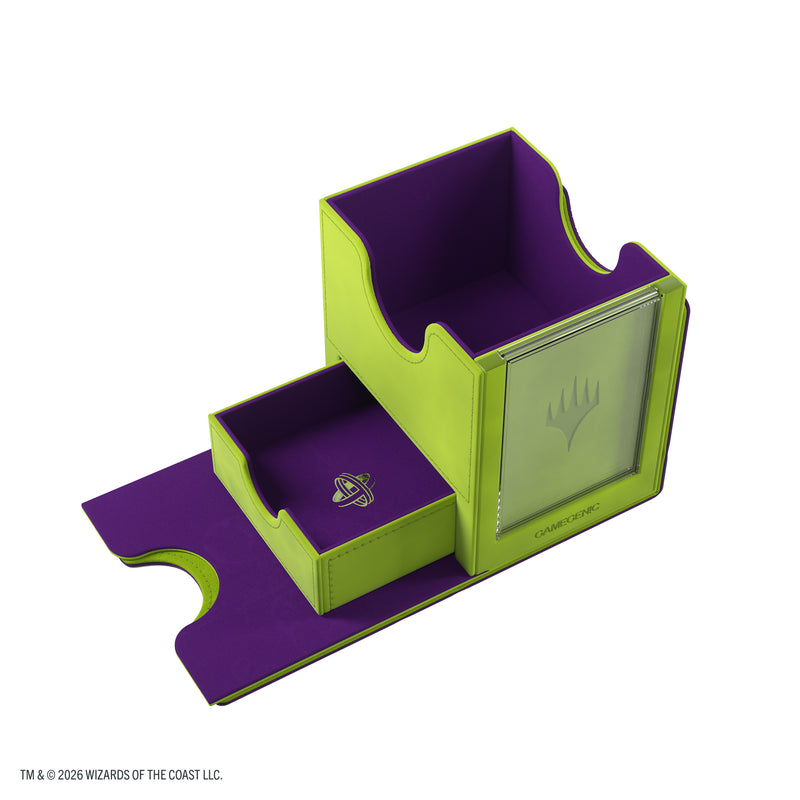 Load image into Gallery viewer, Magic: The Gathering | Secrets of Strixhaven Sidekick PRO 100+ XL - Witherbloom - view of open deck box and storage drawer. 
